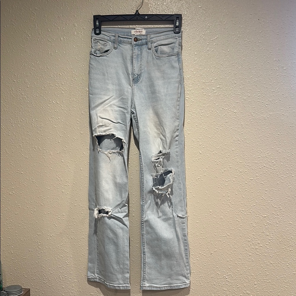 Levi's Blue Flare Wide Leg Jeans Distressed Design